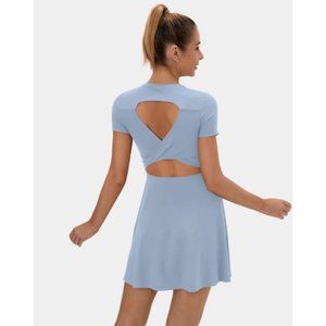 Halara Backless Twisted Cut Out Flare Dress Light Grey Blue Size XL NWT 122